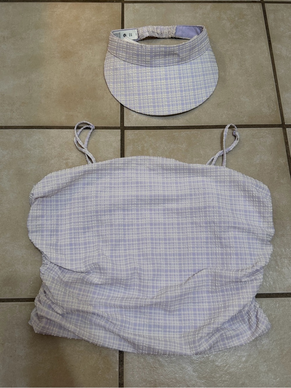 Lululemon Seersucker Check Strappy Tank Top with Matching Visor